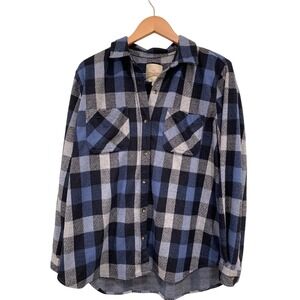 Casa Cabana Womens Plaid Flannel Shirt Jacket Blue XL Button Down Pockets